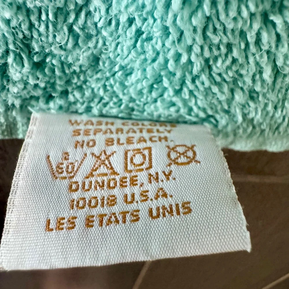 Vintage Dundee Aqua Turquoise 5 Piece Towel Set Lace Rosette 100% Cotton USA